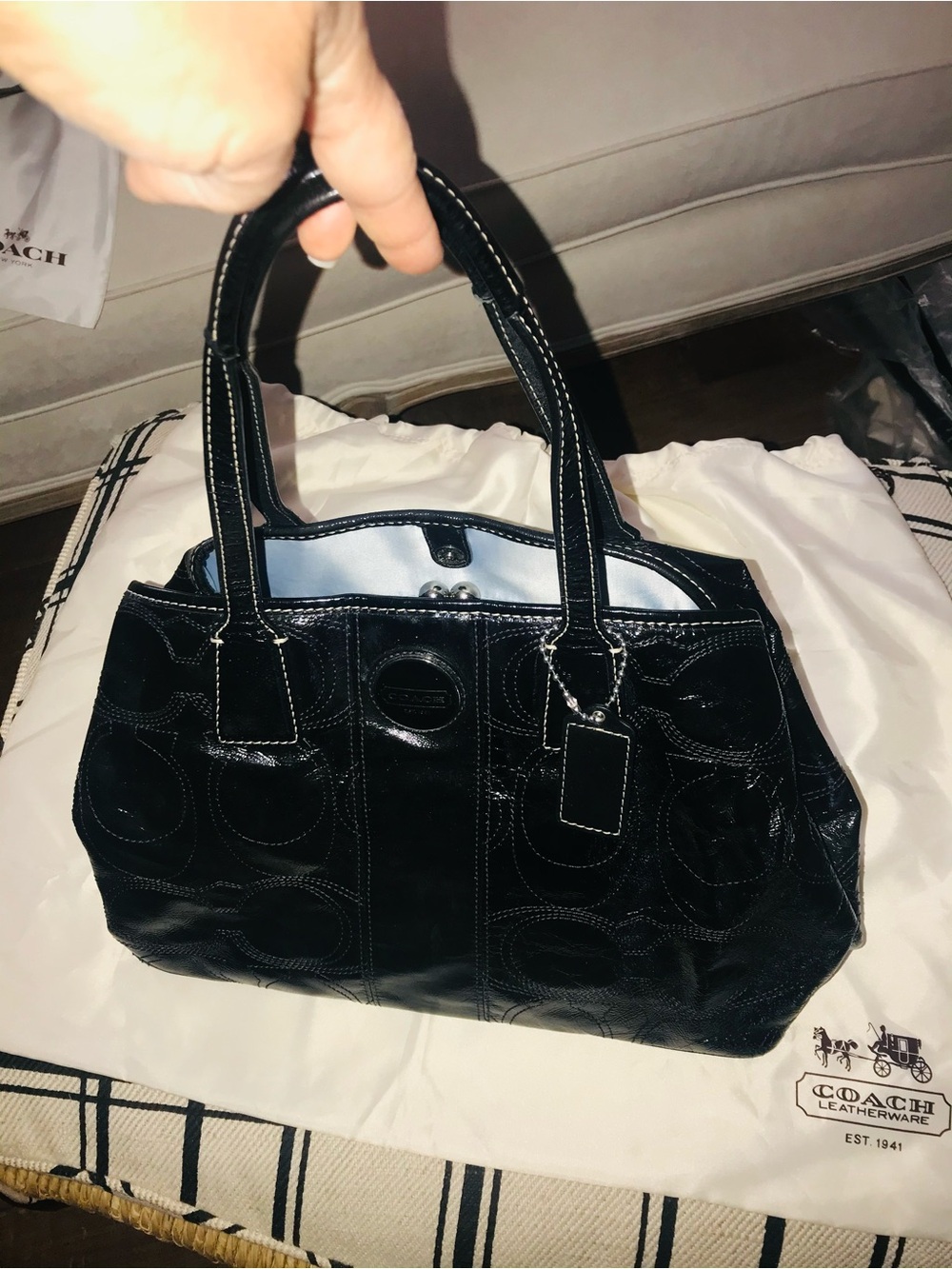 Coach Black Patent Leather Signature Tote